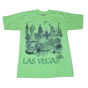Retro Las Vegas Shirt Bayside Lime Green Short Sleeve Tee Large Casino Skyline